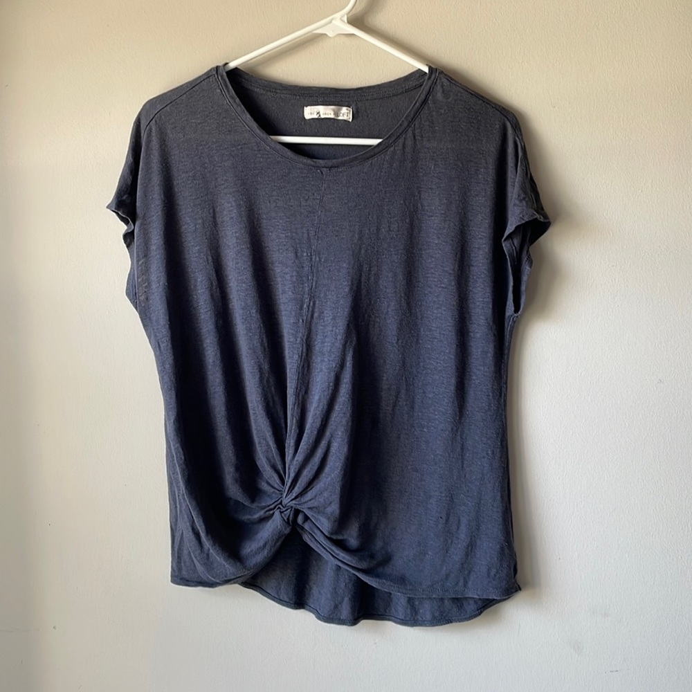 Short sleeve, gray/blue shirt, Loft, small